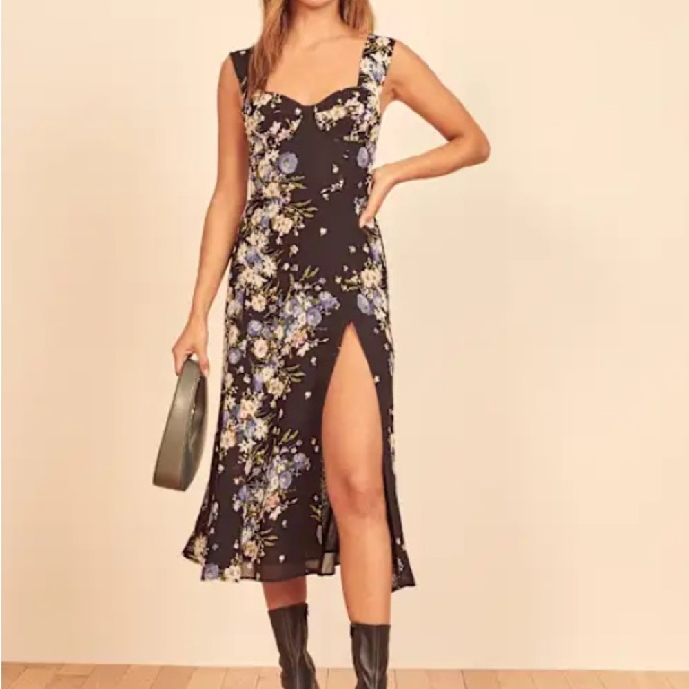 Reformation Fulton Dress Floral Black Dress